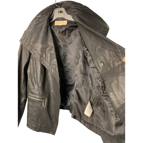 Michael Kors Womens Black Buttery Leather Asymmetric Zip Jacket M RII10589 EUC - Picture 2 of 11